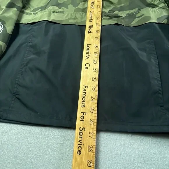 Champion Windbreaker Jacket Mens Small Black Green Camo Pocket Hooded Shell Zip - Picture 7 of 11